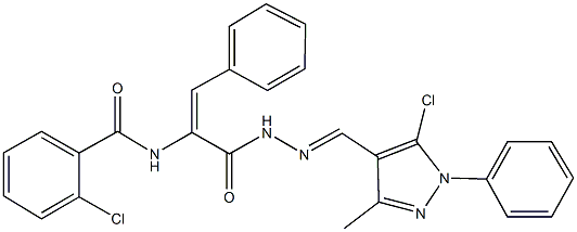 2-chloro-N-[1-({2-[(5-chloro-3-methyl-1-phenyl-1H-pyrazol-4-yl)methylene]hydrazino}carbonyl)-2-phenylvinyl]benzamide Struktur