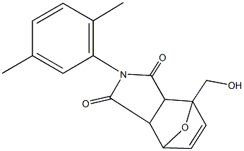 4-(2,5-dimethylphenyl)-1-(hydroxymethyl)-10-oxa-4-azatricyclo[5.2.1.0~2,6~]dec-8-ene-3,5-dione Struktur