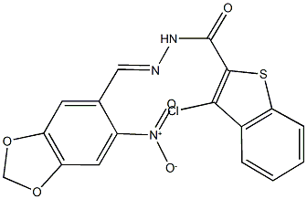 3-chloro-N'-({6-nitro-1,3-benzodioxol-5-yl}methylene)-1-benzothiophene-2-carbohydrazide Struktur