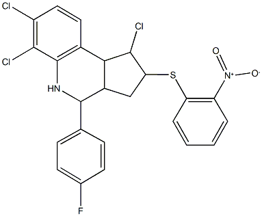 1,6,7-trichloro-4-(4-fluorophenyl)-2-({2-nitrophenyl}sulfanyl)-2,3,3a,4,5,9b-hexahydro-1H-cyclopenta[c]quinoline Struktur