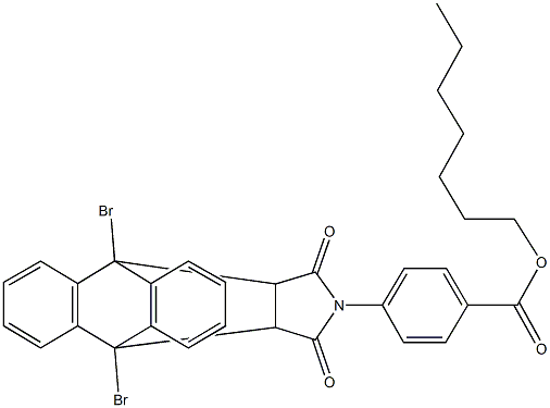 heptyl 4-(1,8-dibromo-16,18-dioxo-17-azapentacyclo[6.6.5.0~2,7~.0~9,14~.0~15,19~]nonadeca-2,4,6,9,11,13-hexaen-17-yl)benzoate Struktur