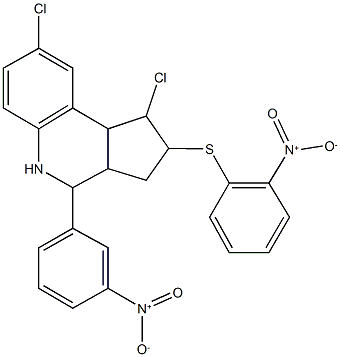 1,8-dichloro-4-{3-nitrophenyl}-2-({2-nitrophenyl}sulfanyl)-2,3,3a,4,5,9b-hexahydro-1H-cyclopenta[c]quinoline Struktur