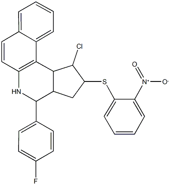 1-chloro-4-(4-fluorophenyl)-2-({2-nitrophenyl}sulfanyl)-2,3,3a,4,5,11c-hexahydro-1H-benzo[f]cyclopenta[c]quinoline Struktur