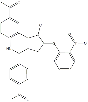 1-[1-chloro-4-{4-nitrophenyl}-2-({2-nitrophenyl}sulfanyl)-2,3,3a,4,5,9b-hexahydro-1H-cyclopenta[c]quinolin-8-yl]ethanone Struktur