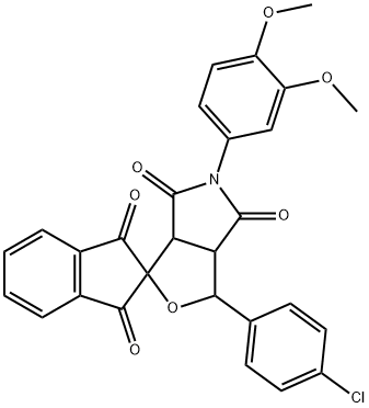 5-[3,4-bis(methyloxy)phenyl]-1-(4-chlorophenyl)-1,3-dihydro-1',3',4,6(2'H,3H,5H)-tetraoxospiro(1H-furo[3,4-c]pyrrole-3,2'-[1'H]-indene) Struktur