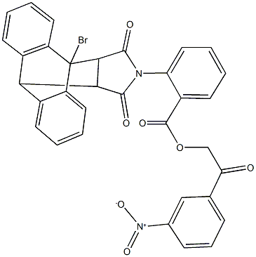 2-{3-nitrophenyl}-2-oxoethyl 2-(1-bromo-16,18-dioxo-17-azapentacyclo[6.6.5.0~2,7~.0~9,14~.0~15,19~]nonadeca-2,4,6,9,11,13-hexaen-17-yl)benzoate Struktur