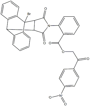 2-{4-nitrophenyl}-2-oxoethyl 2-(1-bromo-16,18-dioxo-17-azapentacyclo[6.6.5.0~2,7~.0~9,14~.0~15,19~]nonadeca-2,4,6,9,11,13-hexaen-17-yl)benzoate Struktur