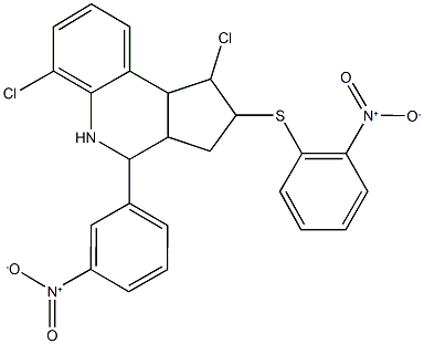 1,6-dichloro-4-{3-nitrophenyl}-2-({2-nitrophenyl}sulfanyl)-2,3,3a,4,5,9b-hexahydro-1H-cyclopenta[c]quinoline Struktur