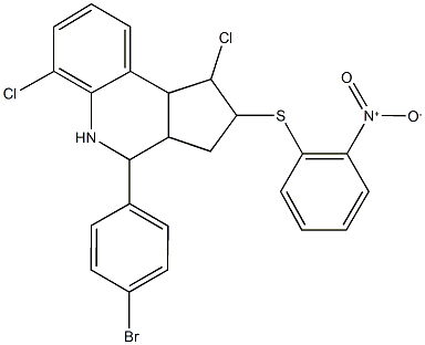 4-(4-bromophenyl)-1,6-dichloro-2-({2-nitrophenyl}sulfanyl)-2,3,3a,4,5,9b-hexahydro-1H-cyclopenta[c]quinoline Struktur