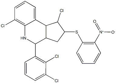 1,6-dichloro-4-(2,3-dichlorophenyl)-2-({2-nitrophenyl}sulfanyl)-2,3,3a,4,5,9b-hexahydro-1H-cyclopenta[c]quinoline Struktur