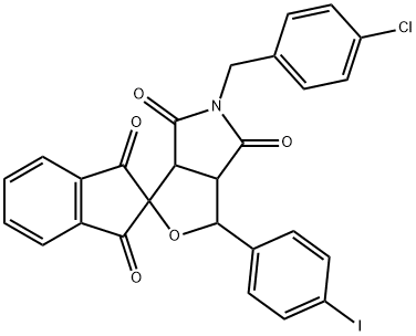 5-(4-chlorobenzyl)-1-(4-iodophenyl)-3a,6a-dihydrospiro[1H-furo[3,4-c]pyrrole-3,2'-(1'H)-indene]-1',3',4,6(2'H,3H,5H)-tetrone Struktur