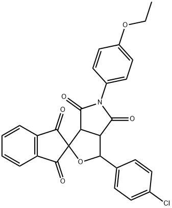 5-[4-(ethyloxy)phenyl]-1-(4-chlorophenyl)-1,3-dihydro-1',3',4,6(2'H,3H,5H)-tetraoxospiro(-1H-furo[3,4-c]pyrrole-3,2'-[1'H]-indene) Struktur