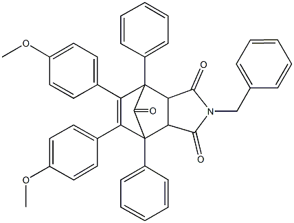 4-benzyl-8,9-bis(4-methoxyphenyl)-1,7-diphenyl-4-azatricyclo[5.2.1.0~2,6~]dec-8-ene-3,5,10-trione Struktur