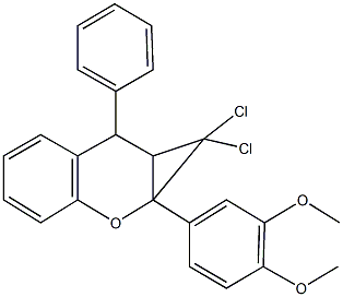 1,1-dichloro-1a-(3,4-dimethoxyphenyl)-7-phenyl-1,1a,7,7a-tetrahydrocyclopropa[b]chromene Struktur