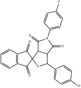 1-(4-chlorophenyl)-5-(4-fluorophenyl)-3a,6a-dihydrosprio[1H-furo[3,4-c]pyrrole-3,2'-(1'H)-indene]-1',3',4,6(2'H,3H,5H)-tetrone Struktur