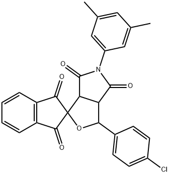 1-(4-chlorophenyl)-5-(3,5-dimethylphenyl)-3a,6a-dihydrosprio[1H-furo[3,4-c]pyrrole-3,2'-(1'H)-indene]-1',3',4,6(2'H,3H,5H)-tetrone Struktur