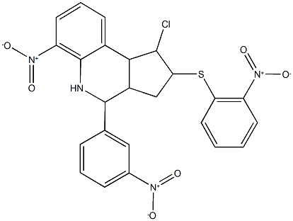 1-chloro-6-nitro-4-{3-nitrophenyl}-2-({2-nitrophenyl}sulfanyl)-2,3,3a,4,5,9b-hexahydro-1H-cyclopenta[c]quinoline Struktur