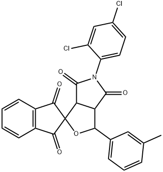 5-(2,4-dichlorophenyl)-1-(3-methylphenyl)-3a,6a-dihydrosprio[1H-furo[3,4-c]pyrrole-3,2'-(1'H)-indene]-1',3',4,6(2'H,3H,5H)-tetrone Struktur