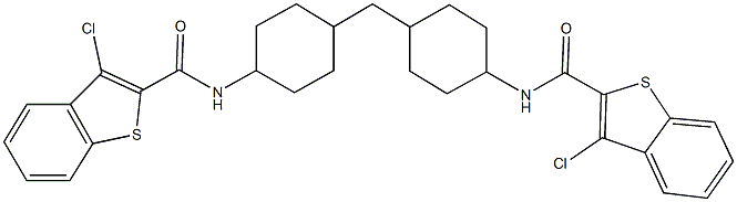 3-chloro-N-{4-[(4-{[(3-chloro-1-benzothien-2-yl)carbonyl]amino}cyclohexyl)methyl]cyclohexyl}-1-benzothiophene-2-carboxamide Struktur