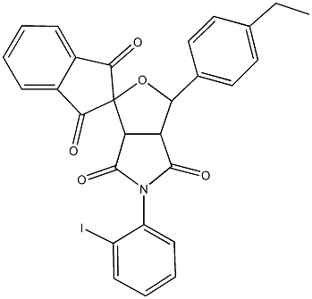 3-(4-ethylphenyl)-5-(2-iodophenyl)-1',3',4,6(2'H)-tetraoxohexahydrospiro(1H-furo[3,4-c]pyrrole-1,2'-{1'H}-indene) Struktur