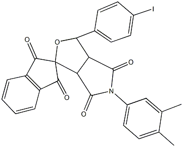 5-(3,4-dimethylphenyl)-1-(4-iodophenyl)-3a,6a-dihydrosprio[1H-furo[3,4-c]pyrrole-3,2'-(1'H)-indene]-1',3',4,6(2'H,3H,5H)-tetrone Struktur