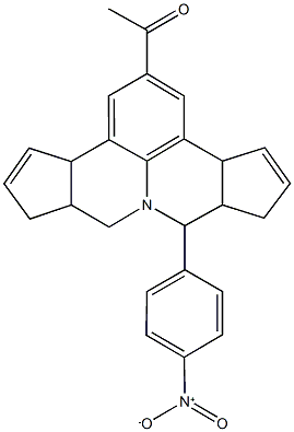 1-(7-{4-nitrophenyl}-3b,6,6a,7,9,9a,10,12a-octahydrocyclopenta[c]cyclopenta[4,5]pyrido[3,2,1-ij]quinolin-2-yl)ethanone Struktur