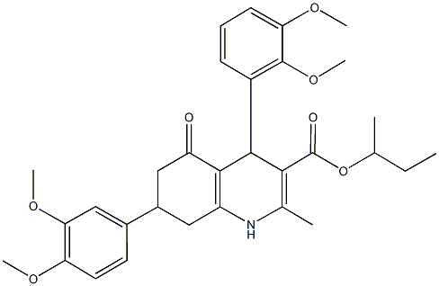 sec-butyl 4-(2,3-dimethoxyphenyl)-7-(3,4-dimethoxyphenyl)-2-methyl-5-oxo-1,4,5,6,7,8-hexahydro-3-quinolinecarboxylate Struktur