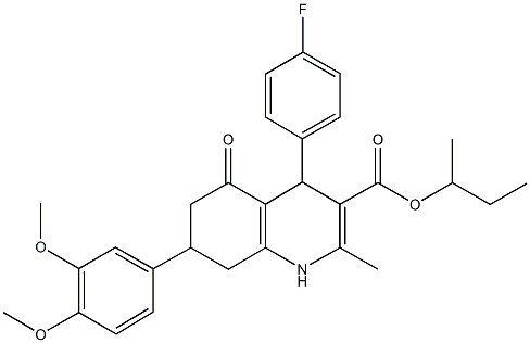 sec-butyl 7-(3,4-dimethoxyphenyl)-4-(4-fluorophenyl)-2-methyl-5-oxo-1,4,5,6,7,8-hexahydro-3-quinolinecarboxylate Struktur