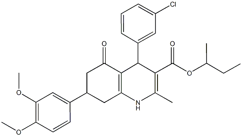 sec-butyl 4-(3-chlorophenyl)-7-(3,4-dimethoxyphenyl)-2-methyl-5-oxo-1,4,5,6,7,8-hexahydro-3-quinolinecarboxylate Struktur