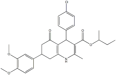 sec-butyl 4-(4-chlorophenyl)-7-(3,4-dimethoxyphenyl)-2-methyl-5-oxo-1,4,5,6,7,8-hexahydro-3-quinolinecarboxylate Struktur