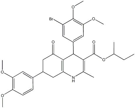 sec-butyl 4-(3-bromo-4,5-dimethoxyphenyl)-7-(3,4-dimethoxyphenyl)-2-methyl-5-oxo-1,4,5,6,7,8-hexahydro-3-quinolinecarboxylate Struktur