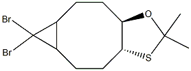 6,6-dibromo-2,2-dimethyloctahydro-3aH-cyclopropa[5,6]cycloocta[1,2-d][1,3]oxathiole Struktur