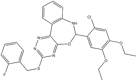 6-(2-chloro-4,5-diethoxyphenyl)-3-[(2-fluorobenzyl)sulfanyl]-6,7-dihydro[1,2,4]triazino[5,6-d][3,1]benzoxazepine Struktur