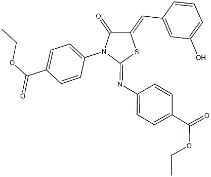 ethyl 4-[2-{[4-(ethoxycarbonyl)phenyl]imino}-5-(3-hydroxybenzylidene)-4-oxo-1,3-thiazolidin-3-yl]benzoate Struktur