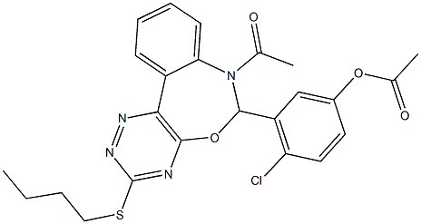 3-[7-acetyl-3-(butylsulfanyl)-6,7-dihydro[1,2,4]triazino[5,6-d][3,1]benzoxazepin-6-yl]-4-chlorophenyl acetate Struktur