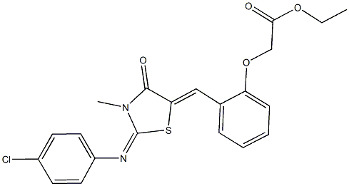 ethyl [2-({2-[(4-chlorophenyl)imino]-3-methyl-4-oxo-1,3-thiazolidin-5-ylidene}methyl)phenoxy]acetate Struktur