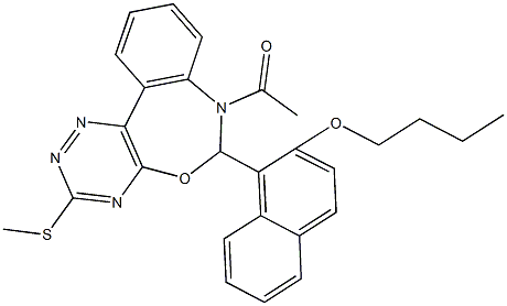 1-[7-acetyl-3-(methylsulfanyl)-6,7-dihydro[1,2,4]triazino[5,6-d][3,1]benzoxazepin-6-yl]-2-naphthyl butyl ether Struktur