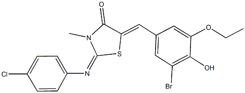 5-(3-bromo-5-ethoxy-4-hydroxybenzylidene)-2-[(4-chlorophenyl)imino]-3-methyl-1,3-thiazolidin-4-one Struktur