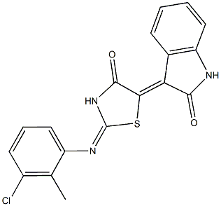 3-{2-[(3-chloro-2-methylphenyl)imino]-4-oxo-1,3-thiazolidin-5-ylidene}-1,3-dihydro-2H-indol-2-one Struktur