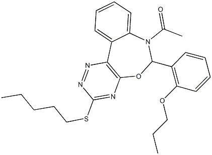 2-[7-acetyl-3-(pentylsulfanyl)-6,7-dihydro[1,2,4]triazino[5,6-d][3,1]benzoxazepin-6-yl]phenyl propyl ether Struktur