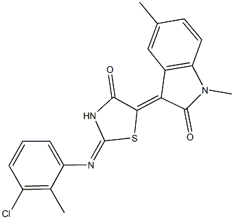 3-{2-[(3-chloro-2-methylphenyl)imino]-4-oxo-1,3-thiazolidin-5-ylidene}-1,5-dimethyl-1,3-dihydro-2H-indol-2-one Struktur