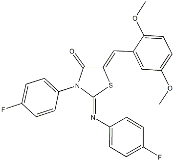 5-(2,5-dimethoxybenzylidene)-3-(4-fluorophenyl)-2-[(4-fluorophenyl)imino]-1,3-thiazolidin-4-one Struktur