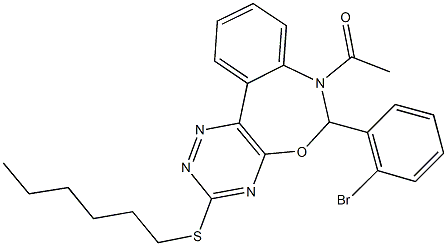 7-acetyl-6-(2-bromophenyl)-3-(hexylsulfanyl)-6,7-dihydro[1,2,4]triazino[5,6-d][3,1]benzoxazepine Struktur