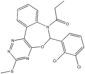 6-(2,3-dichlorophenyl)-3-(methylsulfanyl)-7-propionyl-6,7-dihydro[1,2,4]triazino[5,6-d][3,1]benzoxazepine Struktur