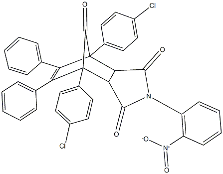 1,7-bis(4-chlorophenyl)-4-{2-nitrophenyl}-8,9-diphenyl-4-azatricyclo[5.2.1.0~2,6~]dec-8-ene-3,5,10-trione Struktur