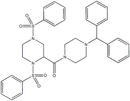 2-[(4-benzhydryl-1-piperazinyl)carbonyl]-1,4-bis(phenylsulfonyl)piperazine Struktur