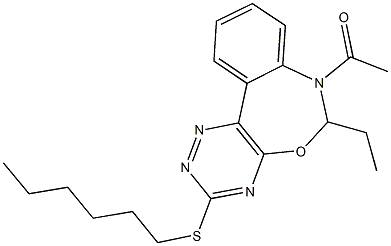 7-acetyl-6-ethyl-3-(hexylsulfanyl)-6,7-dihydro[1,2,4]triazino[5,6-d][3,1]benzoxazepine Struktur