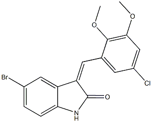 5-bromo-3-(5-chloro-2,3-dimethoxybenzylidene)-1,3-dihydro-2H-indol-2-one Struktur