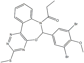 6-(3,5-dibromo-4-methoxyphenyl)-3-(methylsulfanyl)-7-propionyl-6,7-dihydro[1,2,4]triazino[5,6-d][3,1]benzoxazepine Struktur