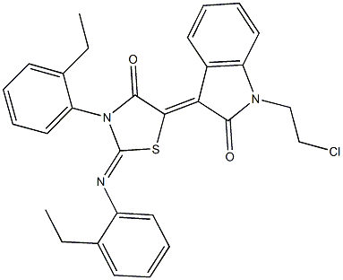 1-(2-chloroethyl)-3-{3-(2-ethylphenyl)-2-[(2-ethylphenyl)imino]-4-oxo-1,3-thiazolidin-5-ylidene}-1,3-dihydro-2H-indol-2-one Struktur